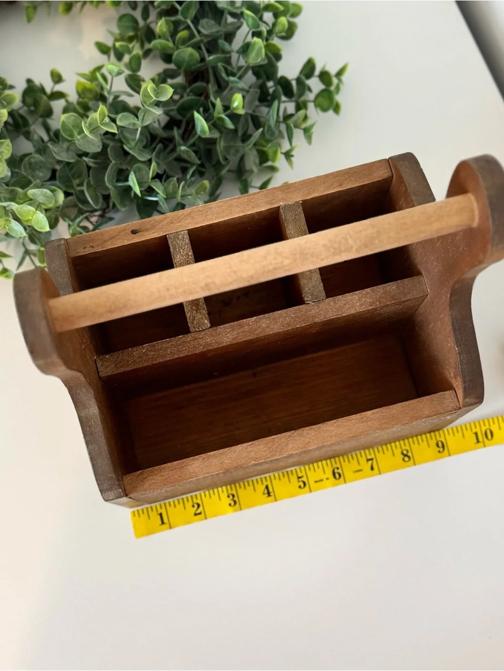 Hand-Painted Rustic Wooden Caddy with Red Hen Motif